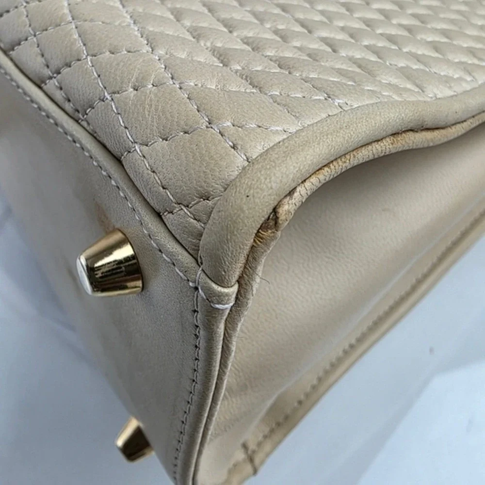 Bally Vintage Cream Quilted Leather Top Handle Bag Crossbody Made in Italy